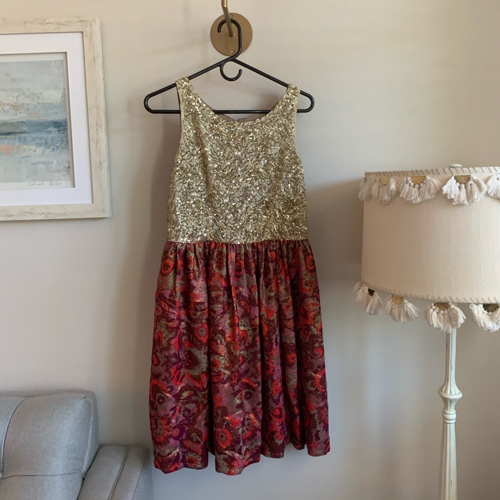 Anthropologie Gold Sparkle Pattern Dress Size M